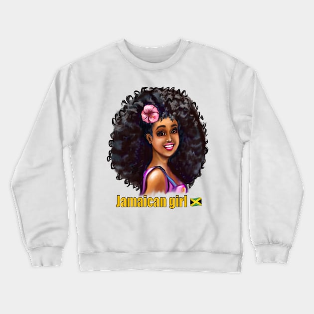 Jamaican girl I with pink hibiscus flower in her big natural afro hair. The best Gifts for black women 2022 Jamaica Crewneck Sweatshirt by Artonmytee